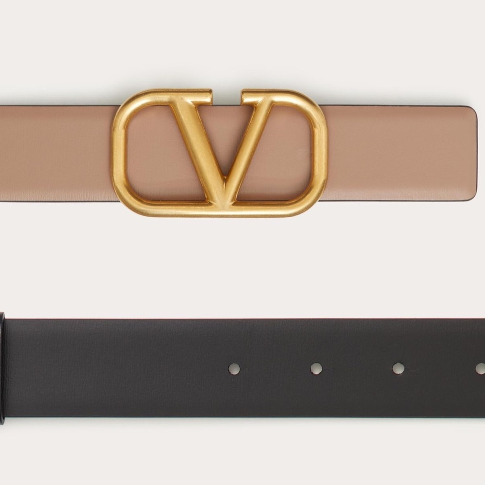Valentino Garavani Reversible Black/Pink Belt with Gold Buckle